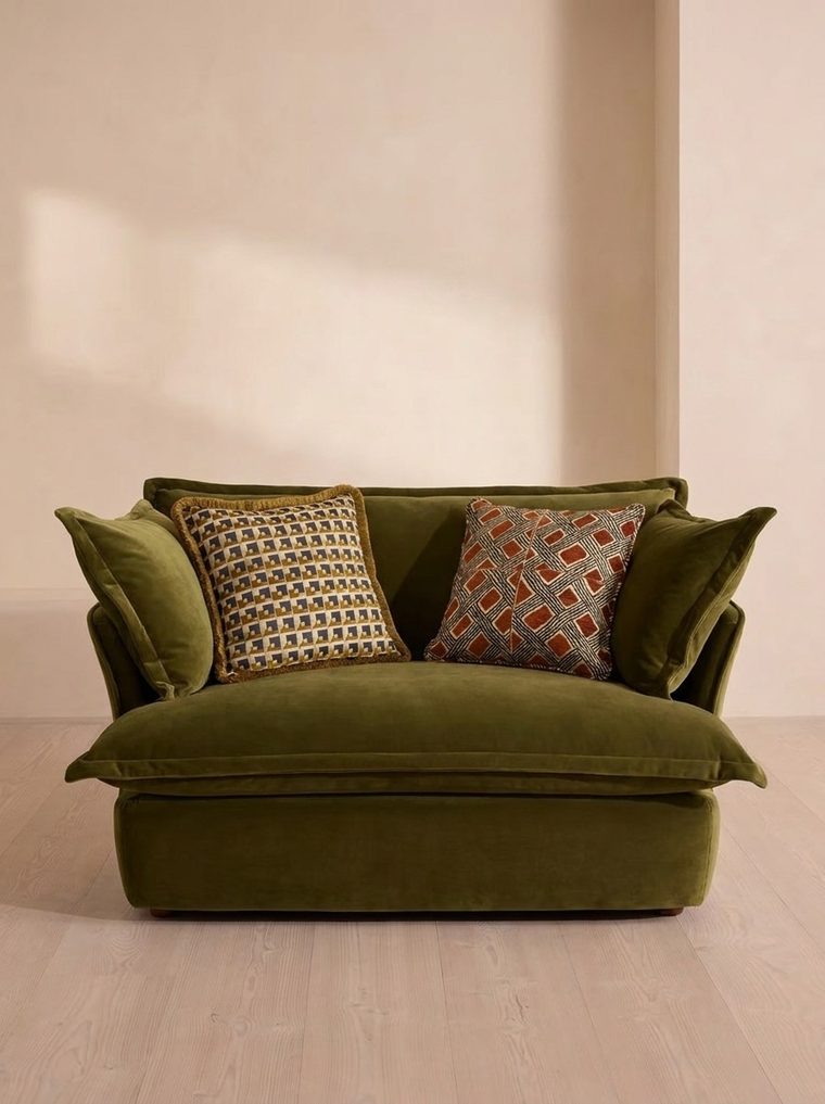 Olive velvet love seat